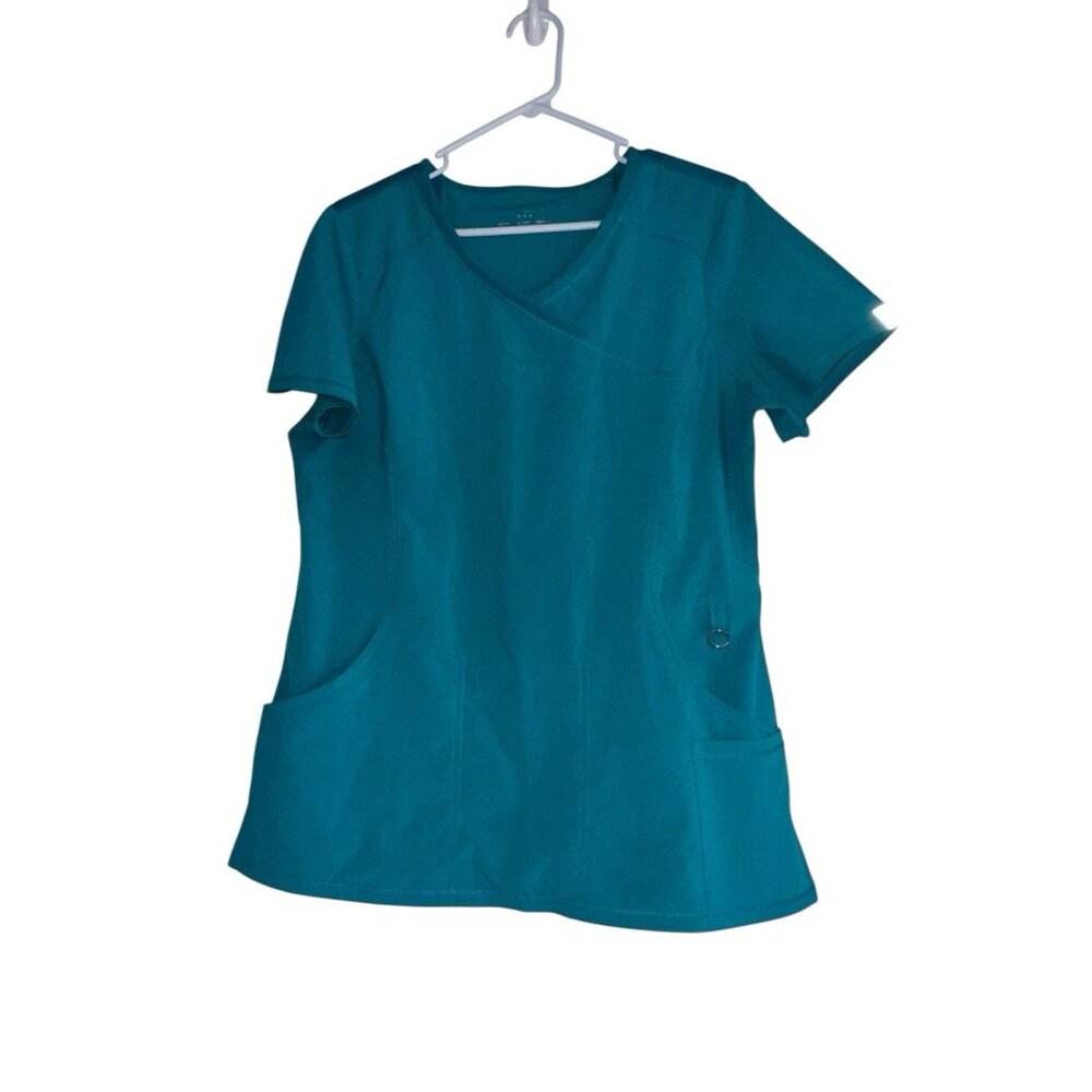 (2625A) Cherokee Infinity Mock Wrap Top Womens Sz Medium Teal Blue Knit Panel